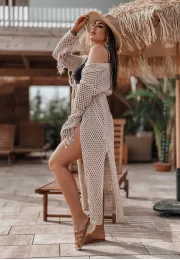Openwork beach throw with fringe Relax beige 7
