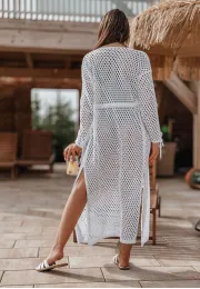 Openwork beach throw with fringe Relax white 3