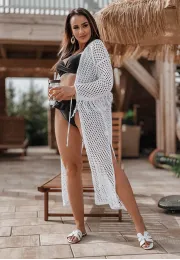 Openwork beach throw with fringe Relax white 6