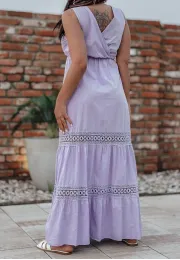 Długa sukienka liliowa na ramiączka z koronką Earth Tone 4