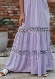 Długa sukienka liliowa na ramiączka z koronką Earth Tone 6