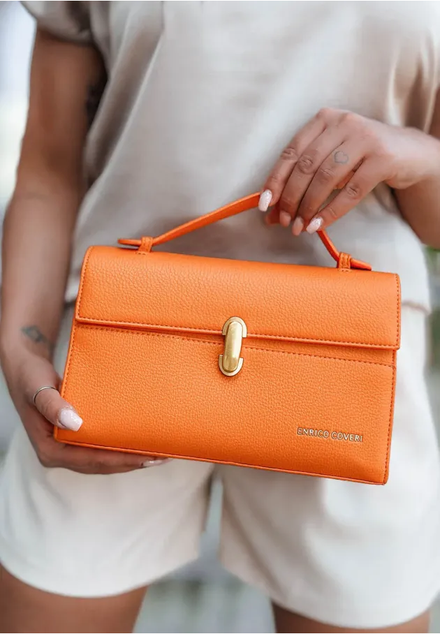 Pomarańczowa torebka damska kuferek z podwójnym paskiem Creation 5