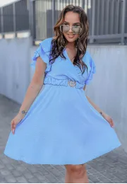 Krótka sukienka z paskiem i falbankami Laura błękitna 3