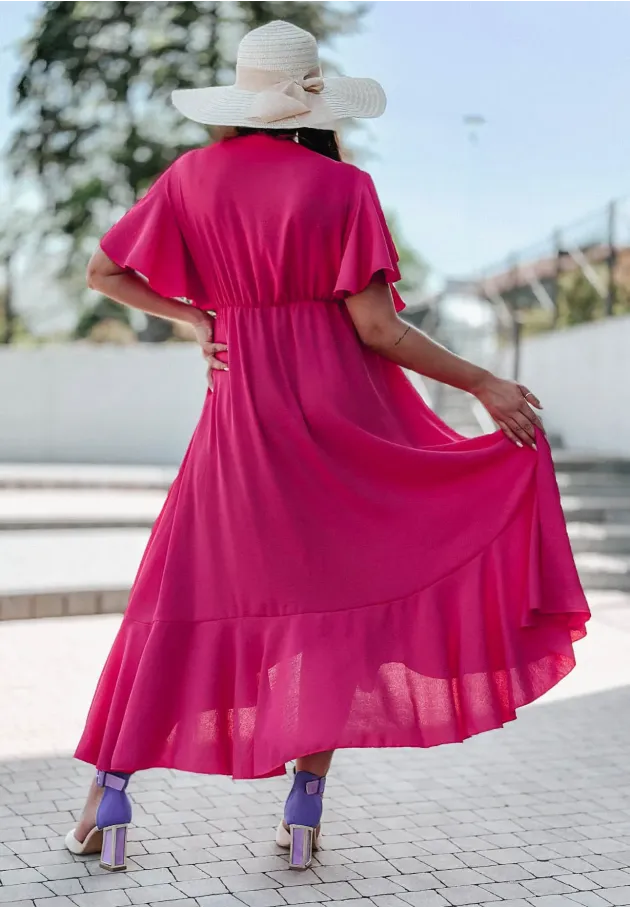 Różowa sukienka midi z falbanami i krótkim rękawem Nala 5
