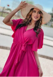 Różowa sukienka midi z falbanami i krótkim rękawem Nala 2