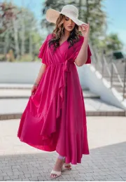 Różowa sukienka midi z falbanami i krótkim rękawem Nala 3