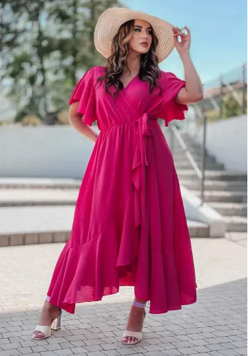 Różowa sukienka midi z falbanami i krótkim rękawem Nala 4