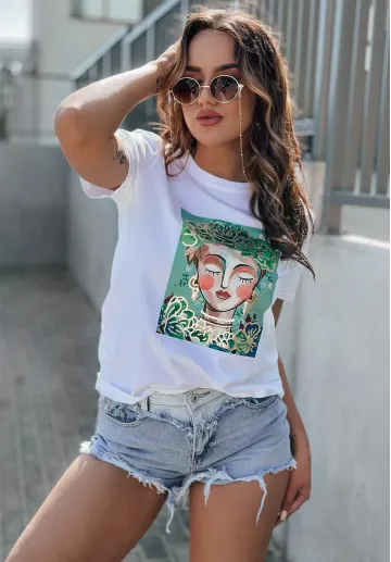 T-shirt z krótkim rękawem i zielonym nadrukiem Frida 1