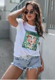 T-shirt z krótkim rękawem i zielonym nadrukiem Frida