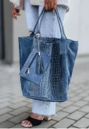 Duża torebka worek na ramię z saszetką Kenzie niebieska