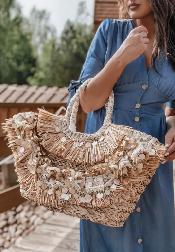 Pleciona torebka koszyk z muszelkami Seashell