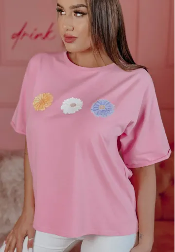 Różowy t-shirt z nadrukiem oraz krótkim rękawem Paige 3