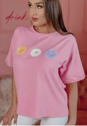 Różowy t-shirt z nadrukiem oraz krótkim rękawem Paige 3