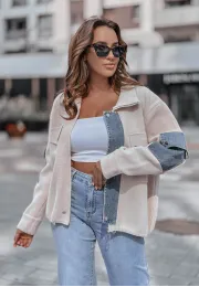 Kurtka alpaka z jeansowymi wstawkami Total Look beżowa