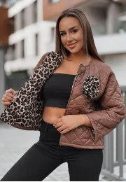 Krótka pikowana kurtka z różą Tiger Rose brązowa 5