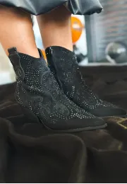 Kowbojki na obcasie z dżetami Rhinestones czarne 2