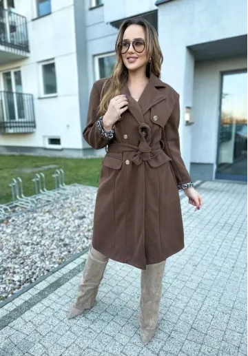 Elegancki dwurzędowy Płaszcz Lorna brązowy 1