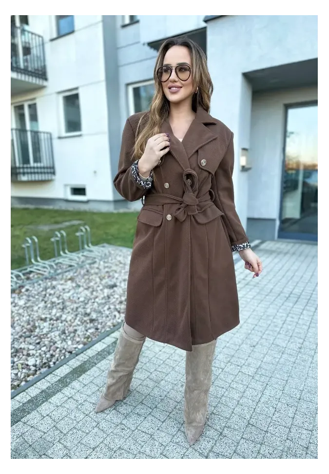 Elegancki dwurzędowy Płaszcz Lorna brązowy 1