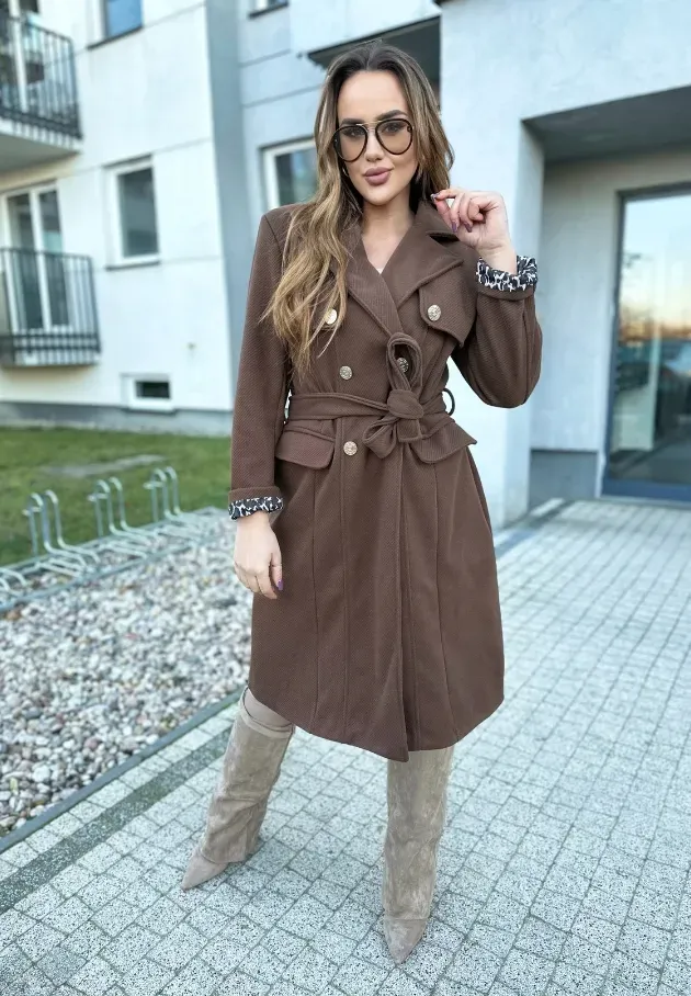 Elegancki dwurzędowy Płaszcz Lorna brązowy 7