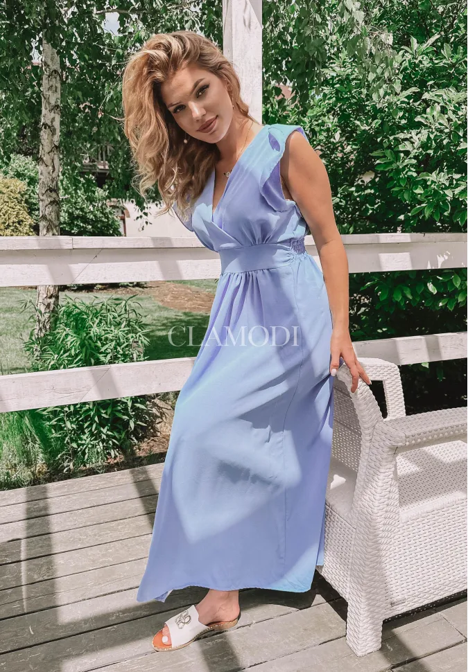 Sukienka maxi z rozcięciem Alice błękitna 1 Sukienka maxi z rozcięciem Alice błękitna 1