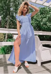 Sukienka maxi z rozcięciem Alice błękitna