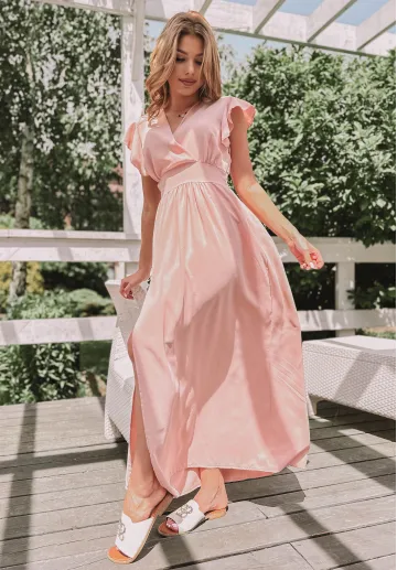 Sukienka maxi z rozcięciem Alice pudrowo różowa 1