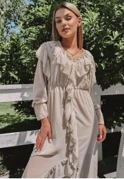 Sukienka midi Vintage Ruffles beżowa 5