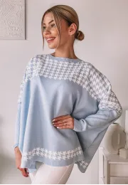 Szeroki sweter Poncho błękitny