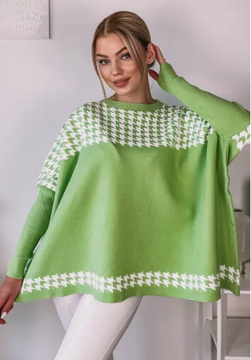 Szeroki sweter Poncho zielony 1