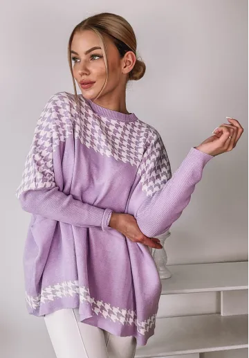 Szeroki sweter Poncho liliowy 2