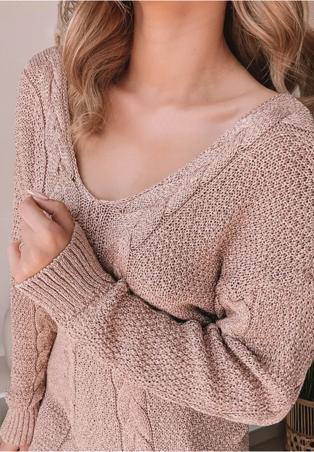 Długi sweter Braid różowy 5
