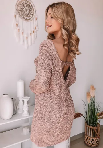 Długi sweter Braid różowy 4