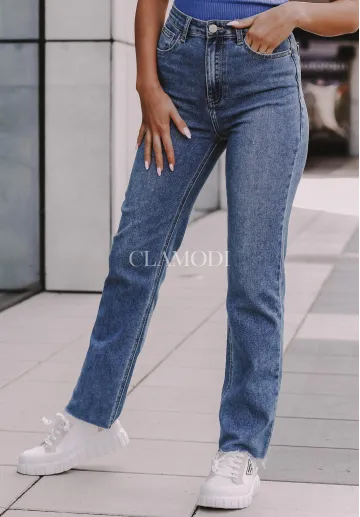 Spodnie straight z wysokim stanem Simply jeansowe 3