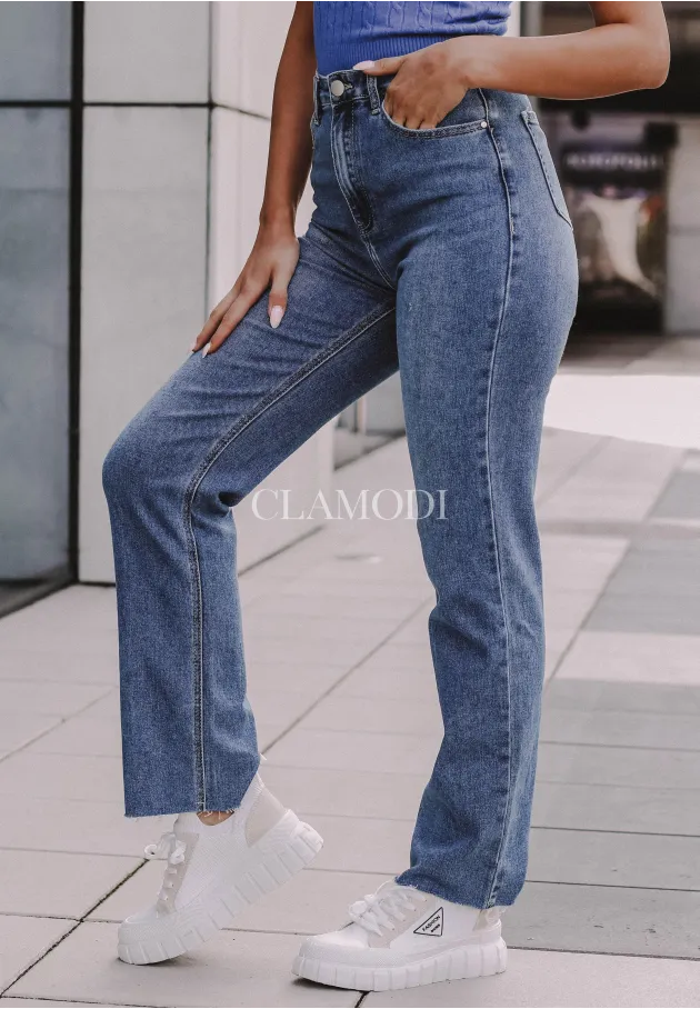 Spodnie straight z wysokim stanem Simply jeansowe 4