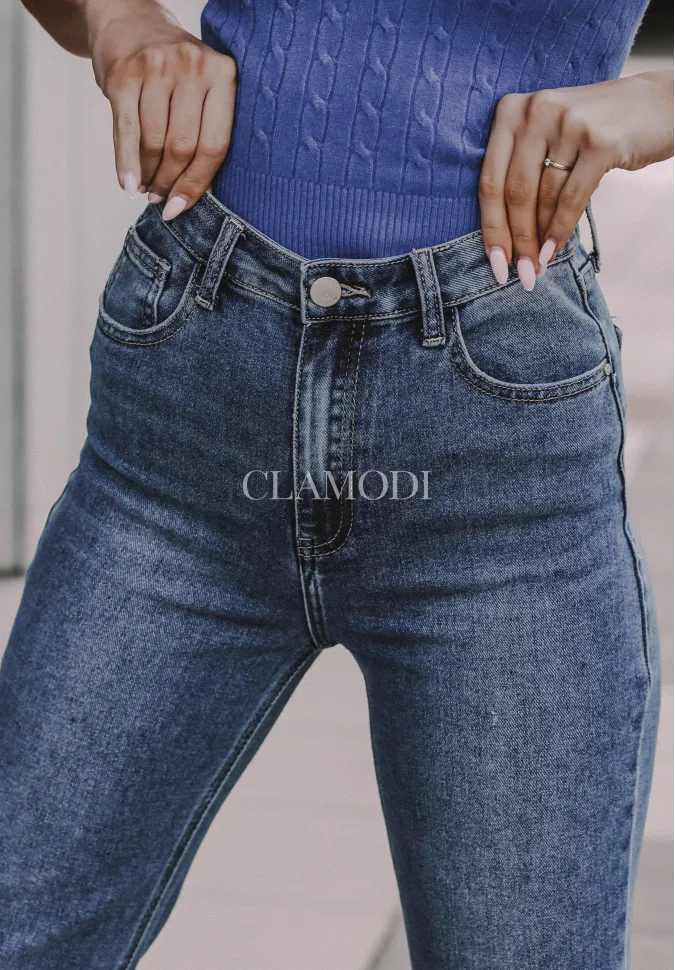 Spodnie straight z wysokim stanem Simply jeansowe 7