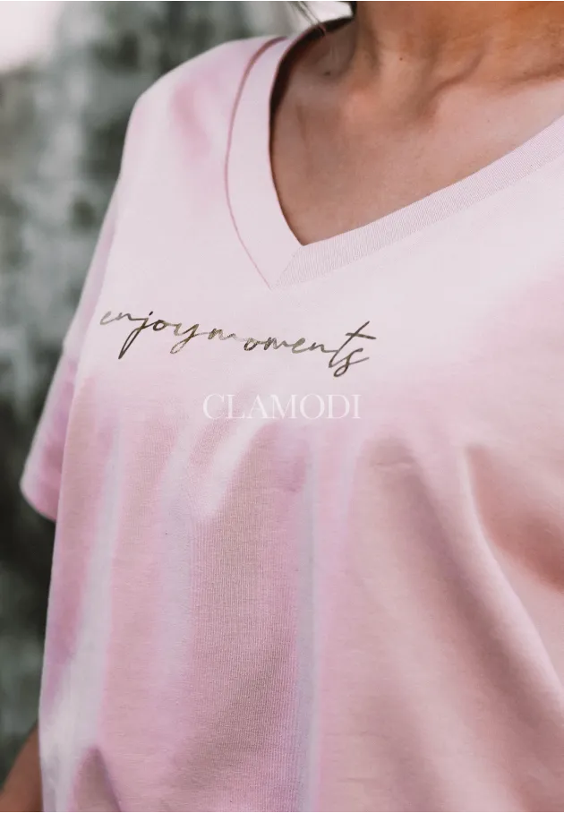 T-shirt z dekoltem Enjoymoments pudrowy róż 5