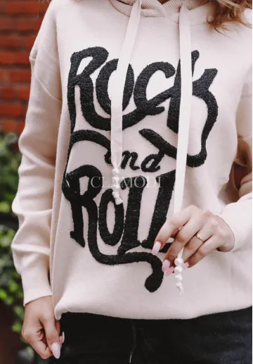 Sweterkowa bluza z kapturem Rock and Roll jasnobeżowa 4